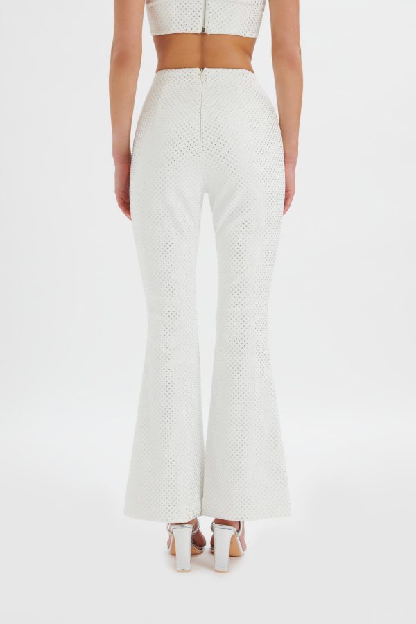 ELLISA Crystal Embellished Fit and Flare Trouser in White - Image 3