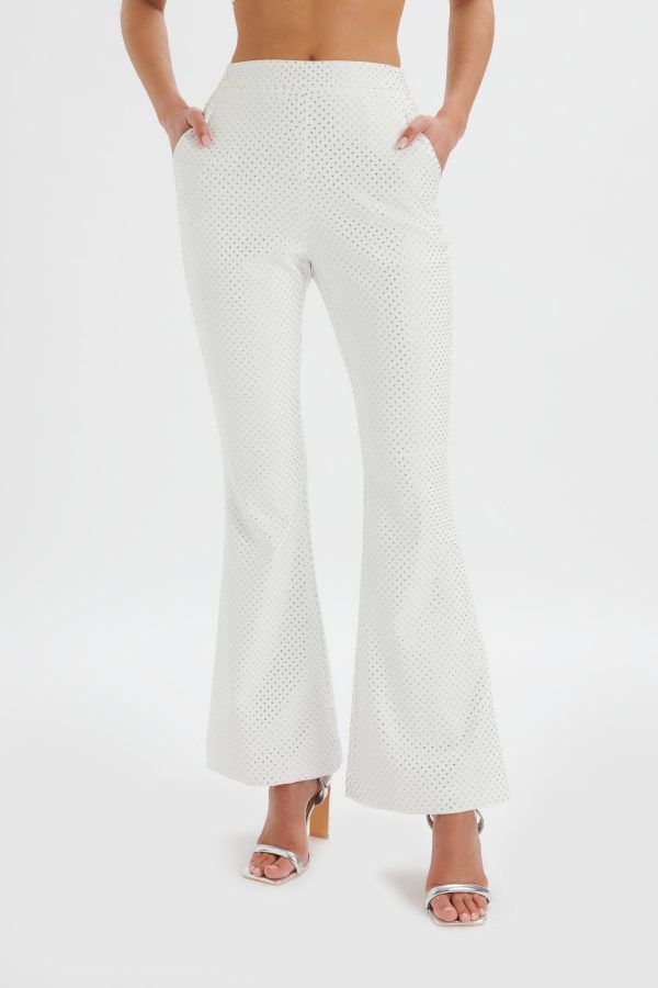 ELLISA Crystal Embellished Fit and Flare Trouser in White - Image 4