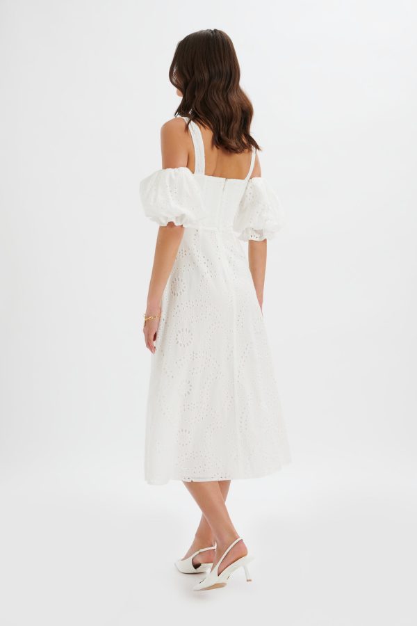 CHARLI Off Shoulder Broderie Dress in White - Image 4