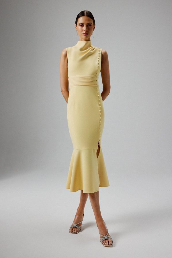 SAFFRON High Neck Micro Button Midi Dress in Yellow - Image 2