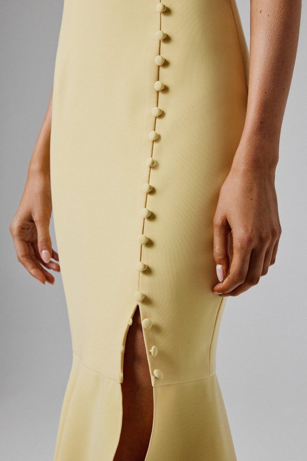 SAFFRON High Neck Micro Button Midi Dress in Yellow - Image 4