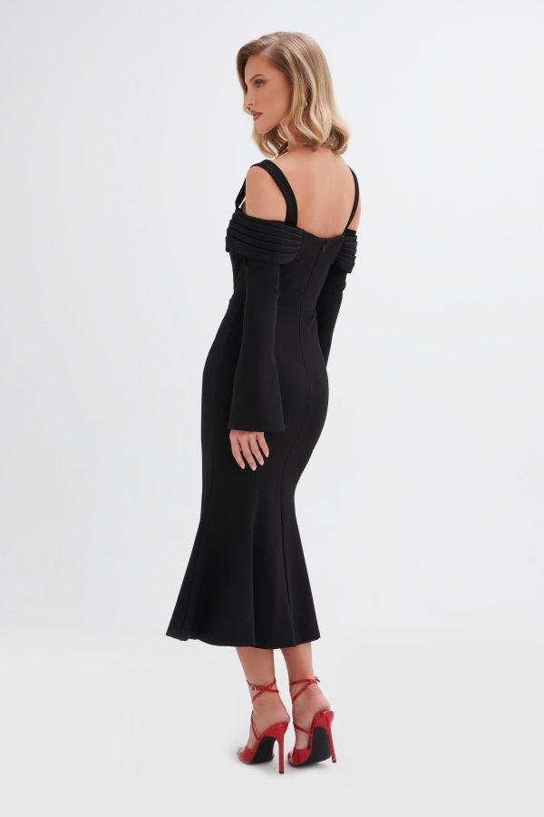 SIA Ponte Pleated Cowl Longline Midi Dress In Black - Image 5