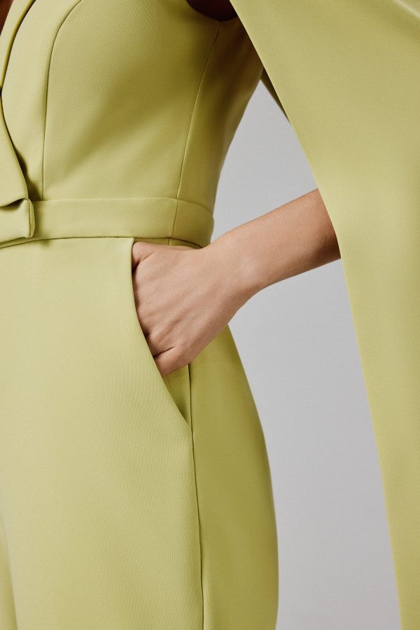 RAYNA Cape Style Tailored Jumpsuit in Lime Green - Image 2