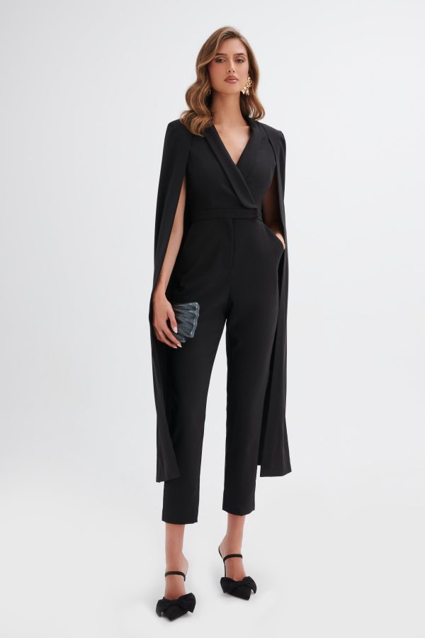 RAYNA Cape Style Tailored Jumpsuit in Black - Image 2
