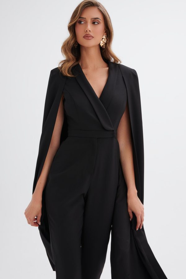 RAYNA Cape Style Tailored Jumpsuit in Black - Image 3