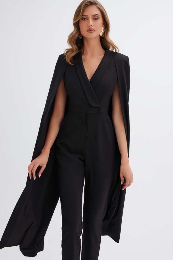 RAYNA Cape Style Tailored Jumpsuit in Black - Image 4