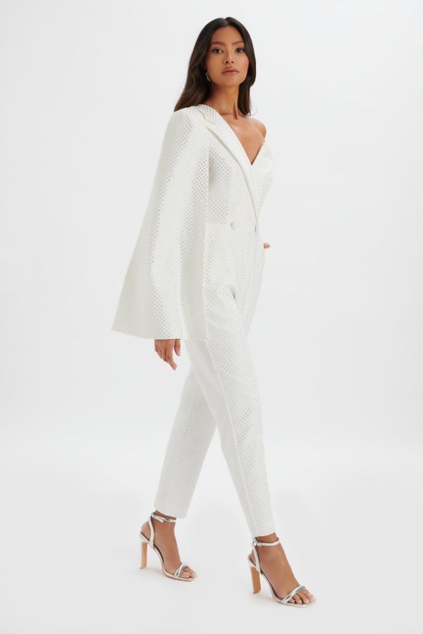 MISCHA Crystal Embellished One Shoulder Cape Jumpsuit in White - Image 2