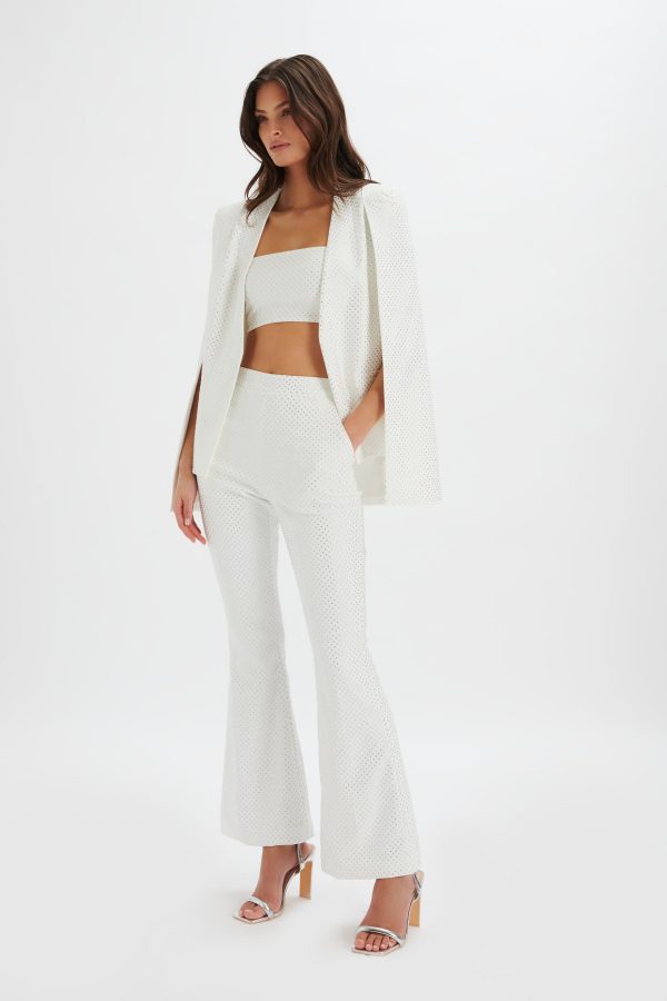TIA Crystal Embellished Classic Cape Blazer in White