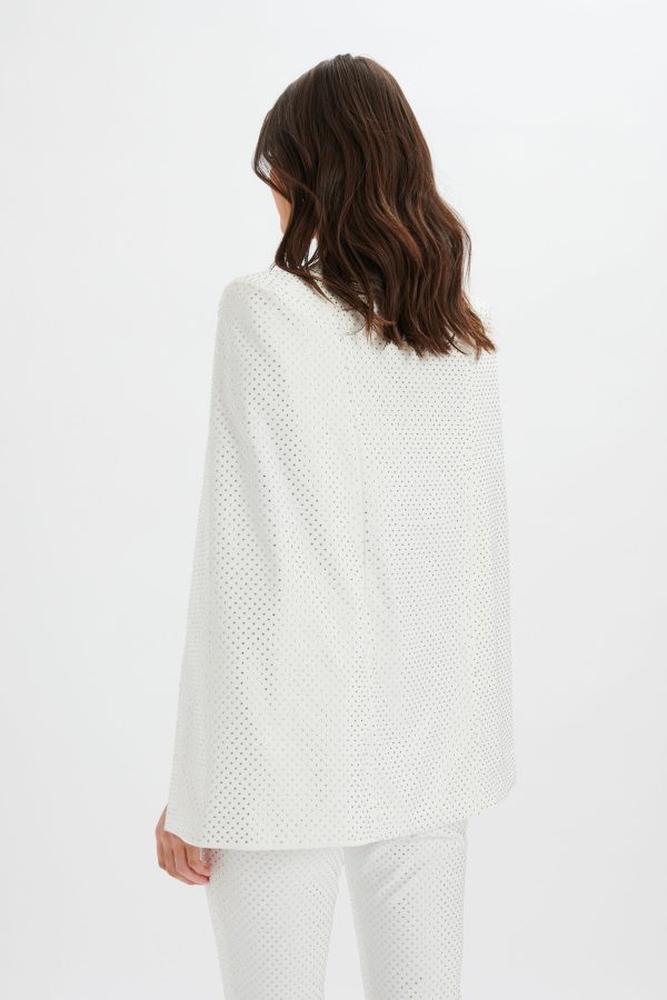 TIA Crystal Embellished Classic Cape Blazer in White - Image 4
