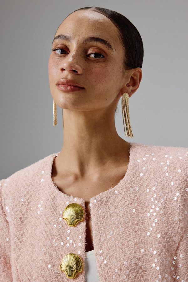 LARIA Sequin Boucle Jacket with Gold Shell Embellishment in Pink - Image 2