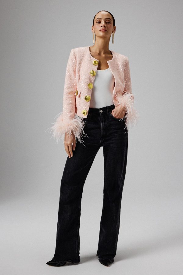 LARIA Sequin Boucle Jacket with Gold Shell Embellishment in Pink - Image 4