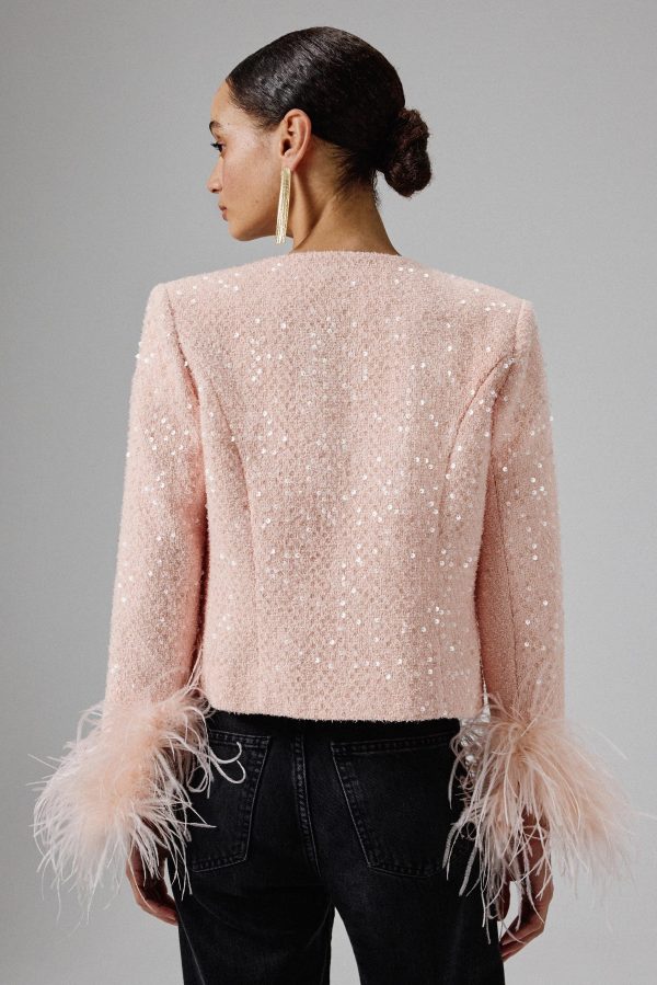 LARIA Sequin Boucle Jacket with Gold Shell Embellishment in Pink - Image 5