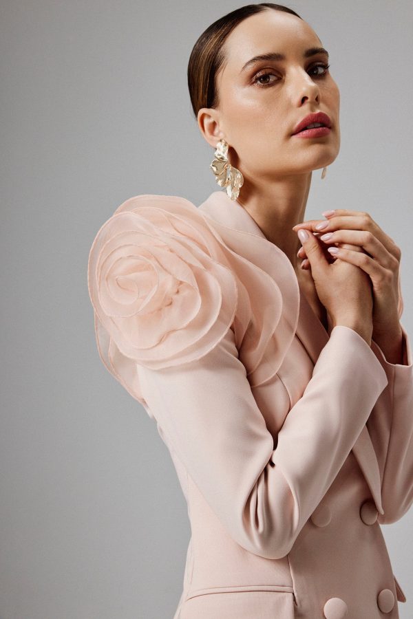 RIA Organza Rose Sleeve Blazer Dress in Light Pink - Image 2