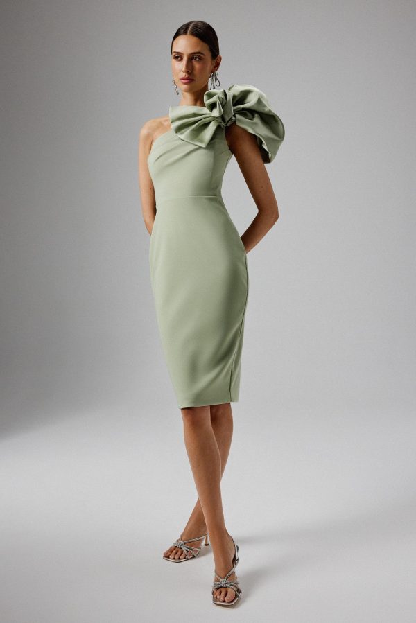 TAYTE One Shoulder Detail Midi Dress in Sage Green - Image 4