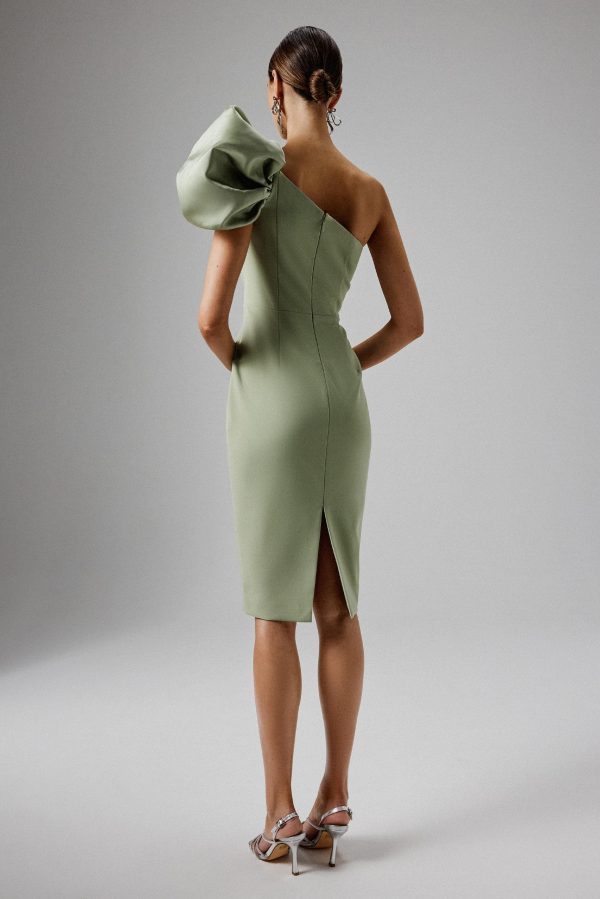 TAYTE One Shoulder Detail Midi Dress in Sage Green - Image 5
