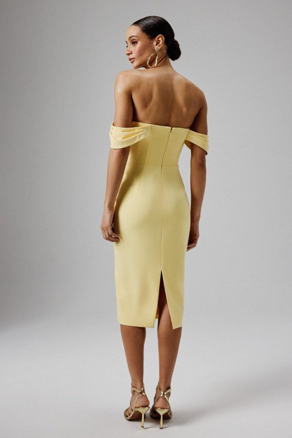 LORI Off Shoulder Bow Detail Midi Dress in Yellow - Image 4