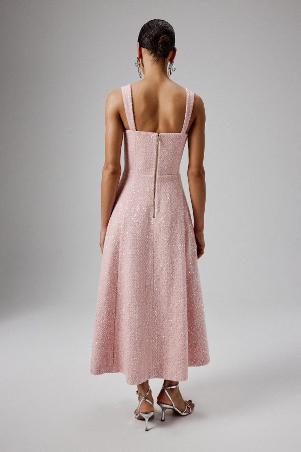 KIRA Pearl Embellished Boucle A Line Dress in Pink - Image 4