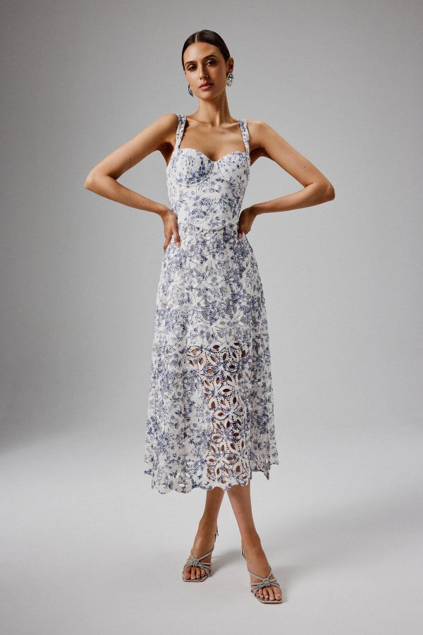 KIRA Broderie Anglais A-Line Sundress in Blue Porcelain Print - Image 3