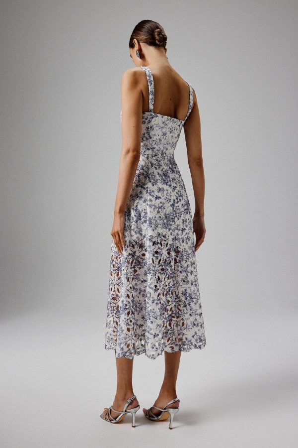 KIRA Broderie Anglais A-Line Sundress in Blue Porcelain Print - Image 4