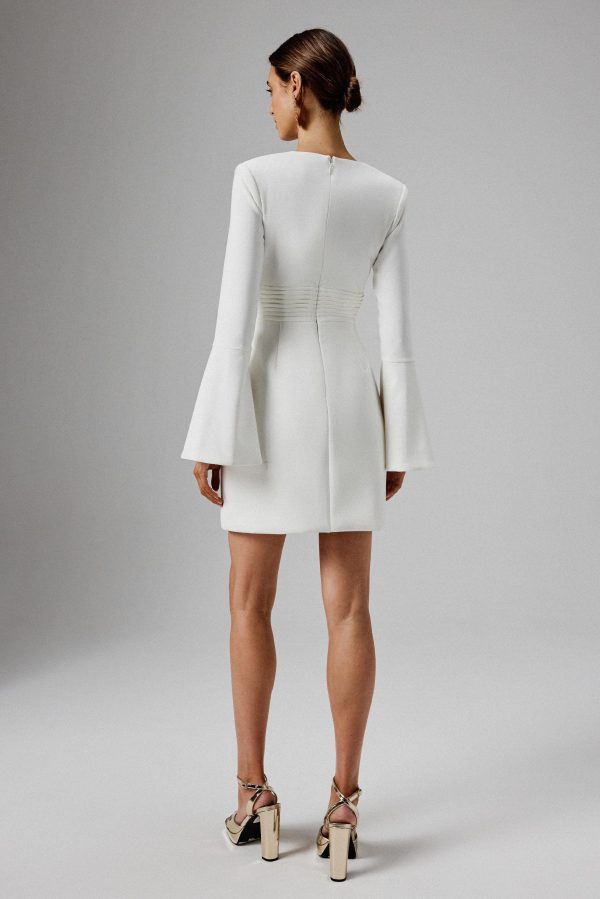LARA Fluted Sleeve Micro Shell Button Mini Dress in White - Image 5