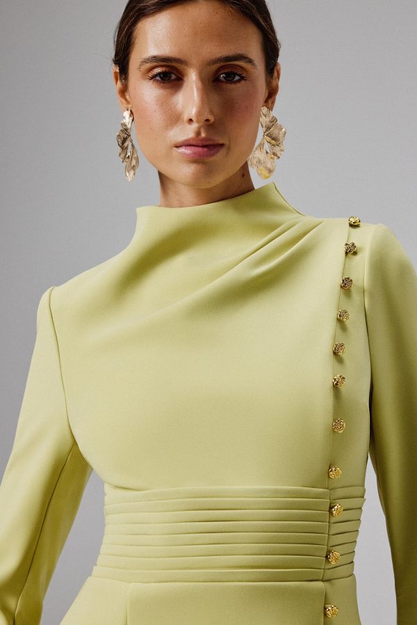 GEMMA High Neck Rose Button Long Sleeve Mini Dress in Lime - Image 2