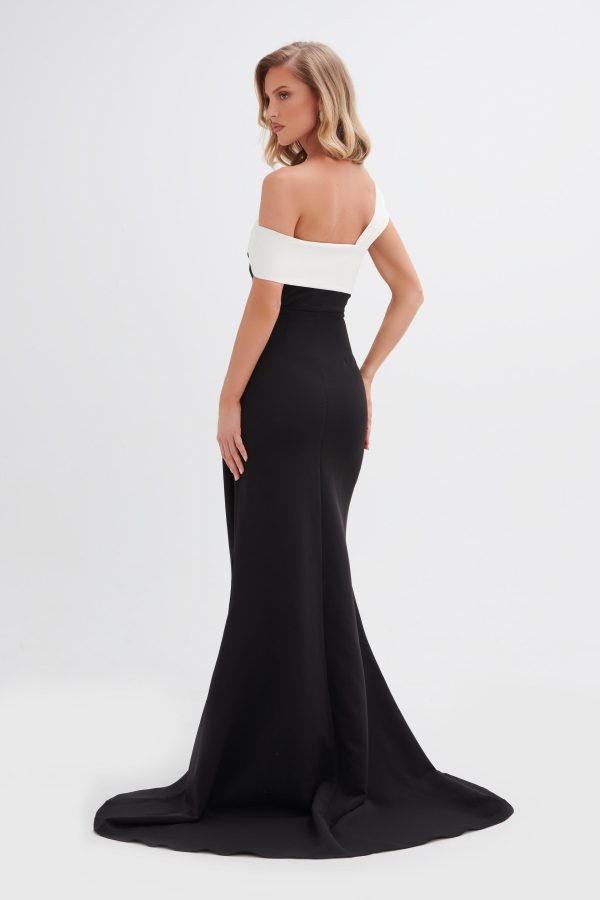 TAYLOR Twisted One Shoulder Maxi Dress with Train In Black - Image 4