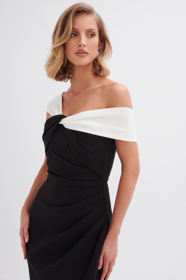 TAYLOR Twisted One Shoulder Maxi Dress with Train In Black - Image 5