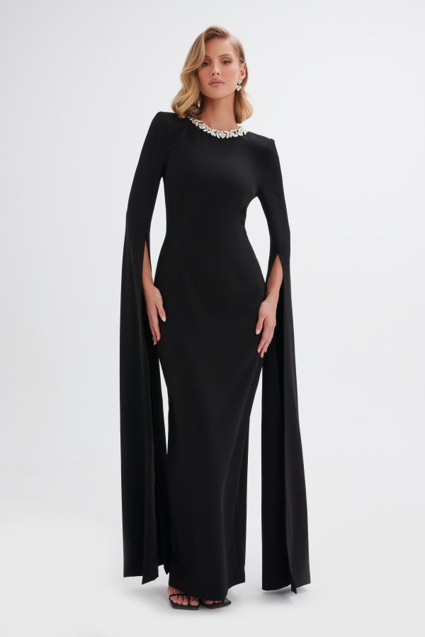 KELLY Cape Sleeve Maxi Dress in Black - Image 2