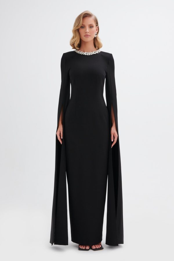 KELLY Cape Sleeve Maxi Dress in Black - Image 4