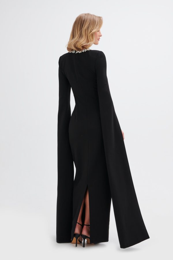 KELLY Cape Sleeve Maxi Dress in Black - Image 5