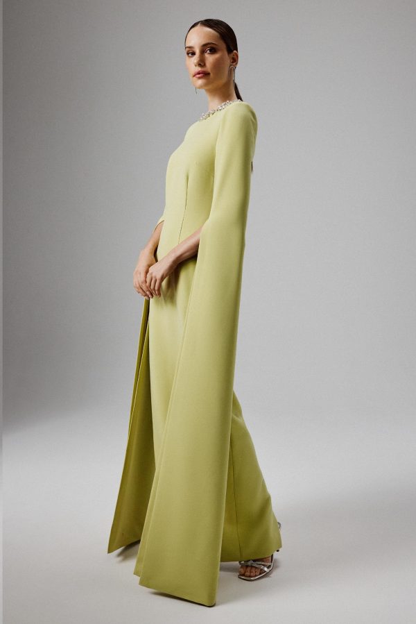KELLY Cape Sleeve Maxi Dress in Lime Green - Image 3