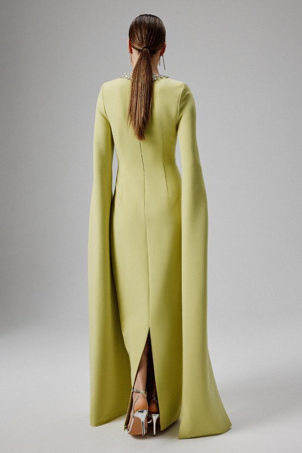 KELLY Cape Sleeve Maxi Dress in Lime Green - Image 4