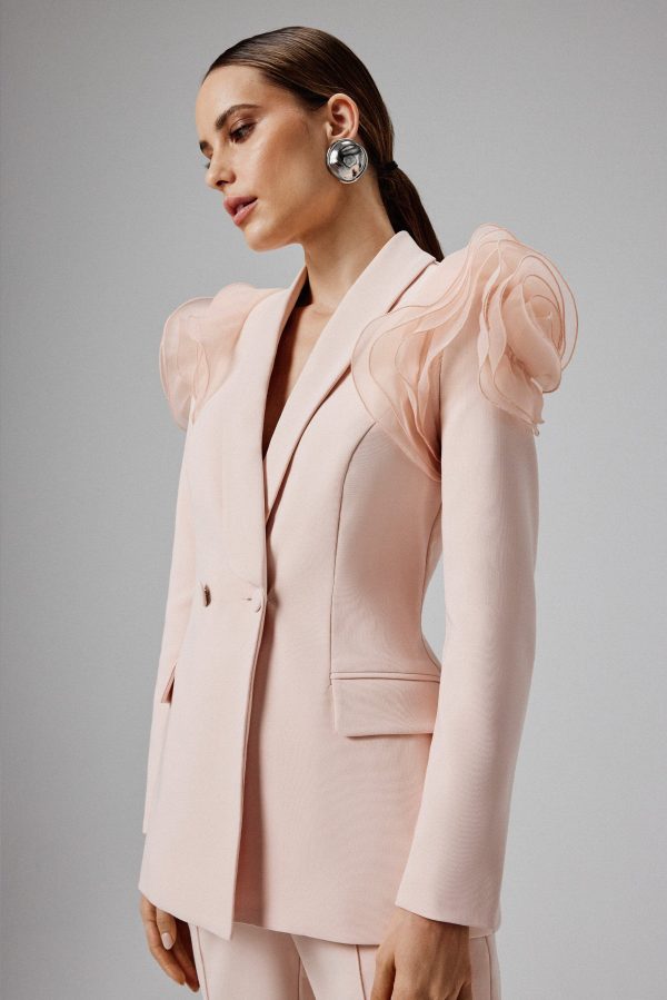 IVY Organza Rose Sleeve Blazer in Light Pink - Image 3