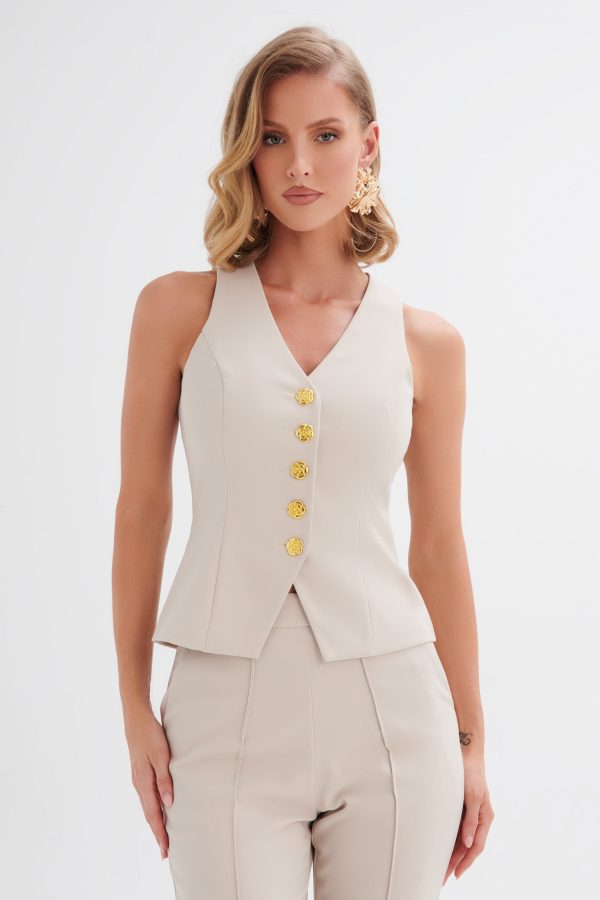 ARIA Rose Button Waistcoat in Champagne - Image 2