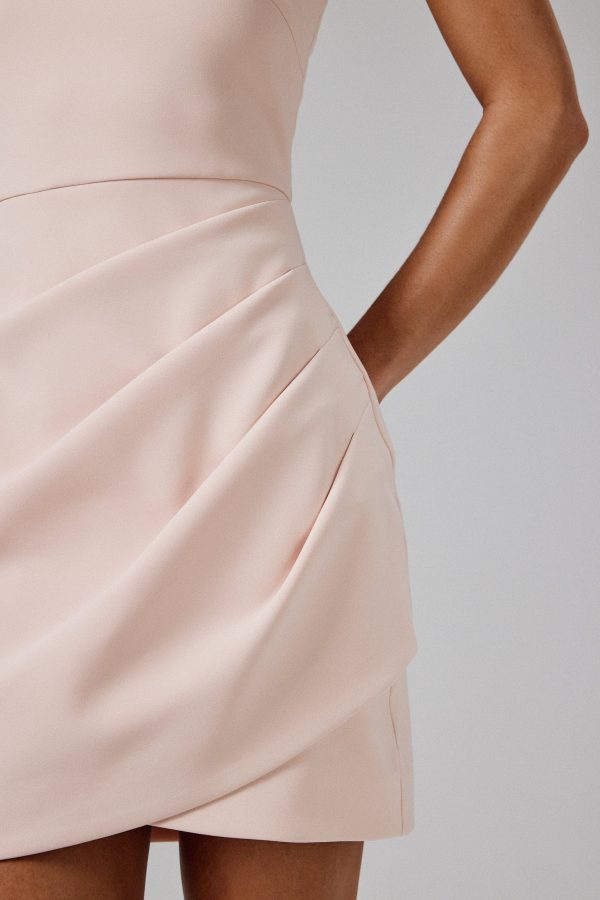 REMI One Shoulder Embellished Cape Mini Dress in Blush Pink - Image 2