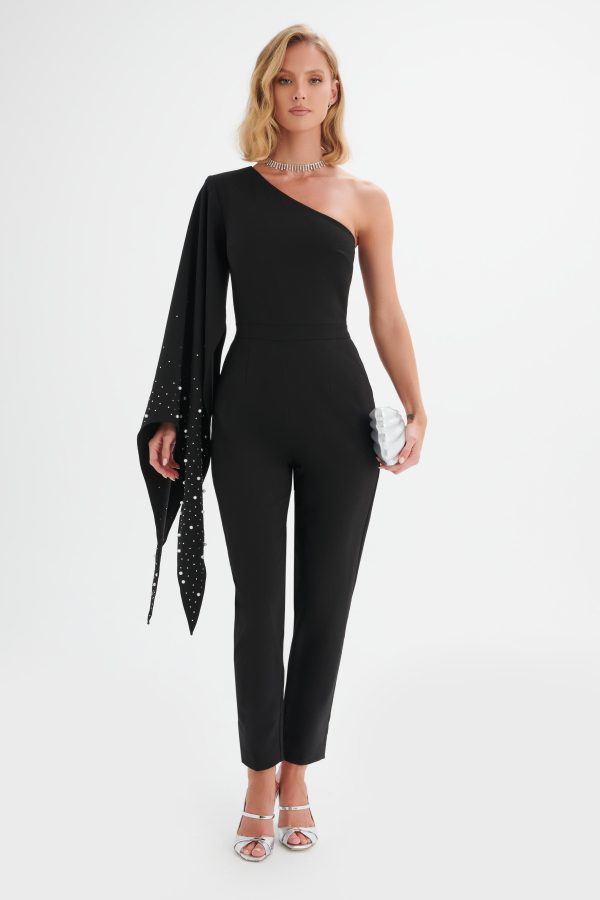 KADY Ombre Embellished One Shoulder Jumpsuit in Black - Image 2