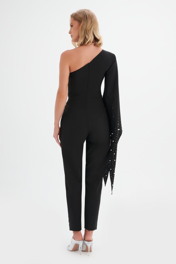 KADY Ombre Embellished One Shoulder Jumpsuit in Black - Image 4