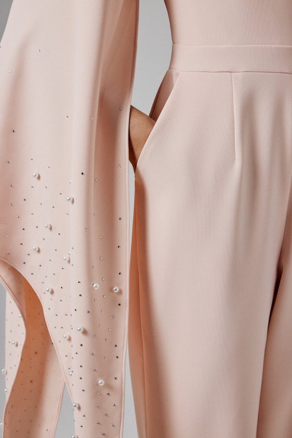 KADY Ombre Embellished One Shoulder Jumpsuit in Blush Pink - Image 2