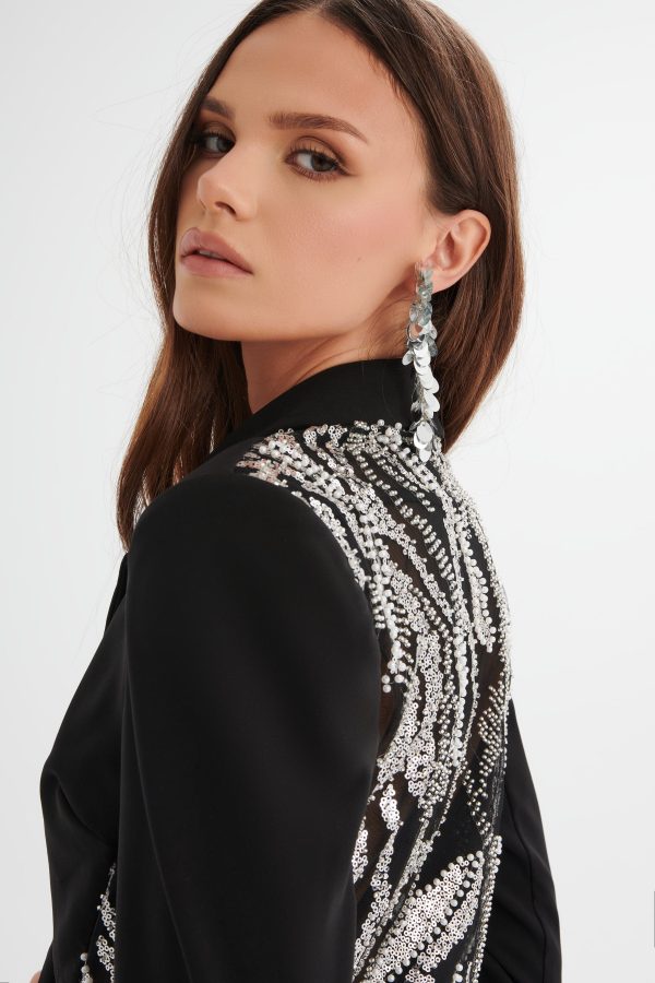 LEXY Embellished Mesh Back Blazer in Black - Image 3