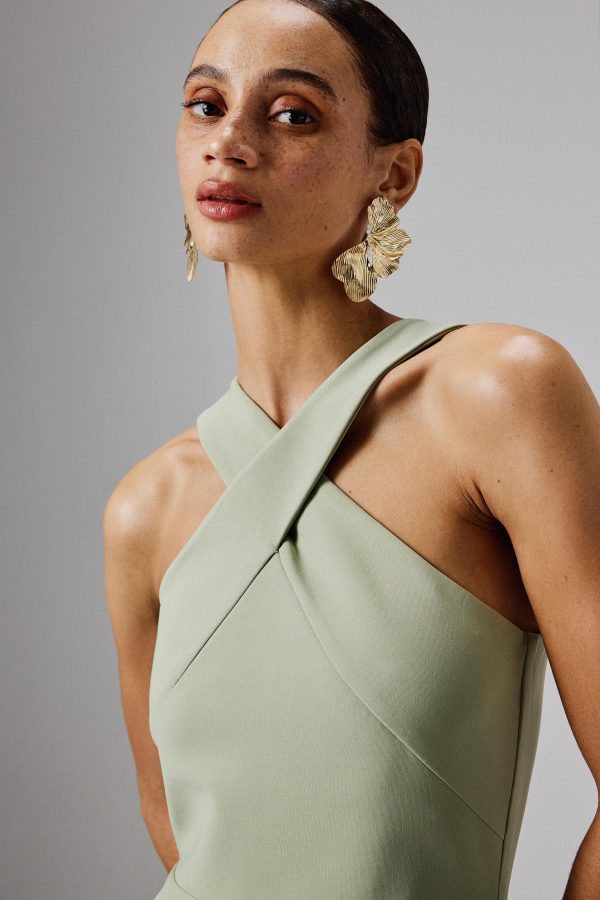 LENA Wrap Halterneck Midi Dress in Sage Green - Image 2