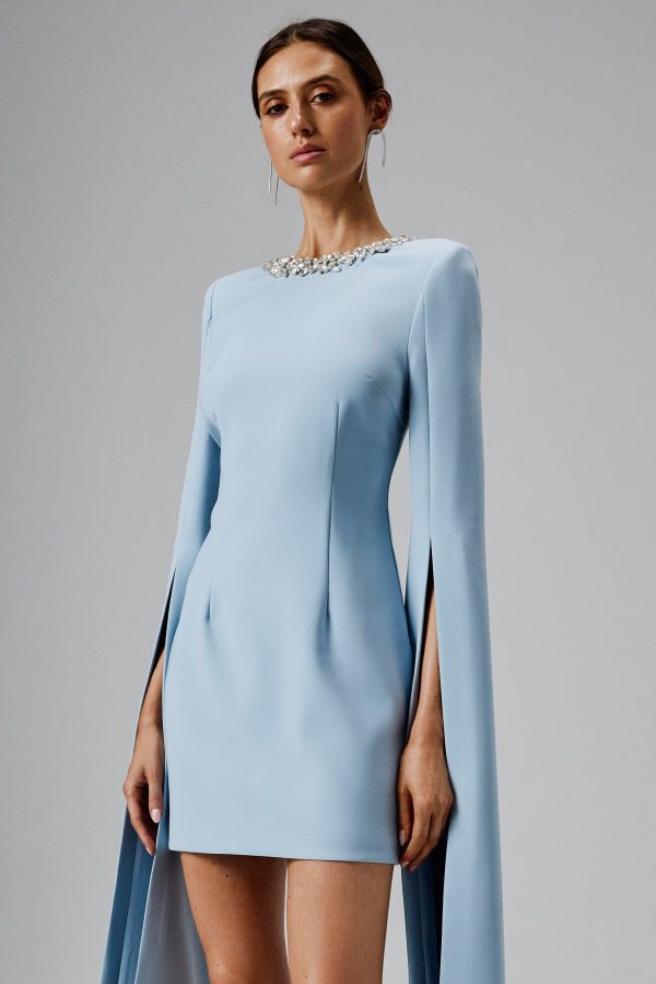 TILLY Cape Sleeve Mini Dress in Light Blue - Image 3