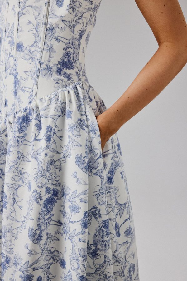 BLOSSOM Tie Shoulder Corset Sundress In Blue Porcelain - Image 2