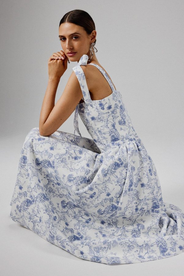 BLOSSOM Tie Shoulder Corset Sundress In Blue Porcelain - Image 4